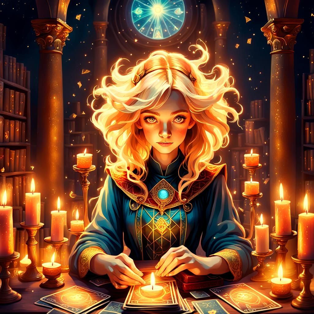 Phoenix-Haired Tarot Reader in Anime Style