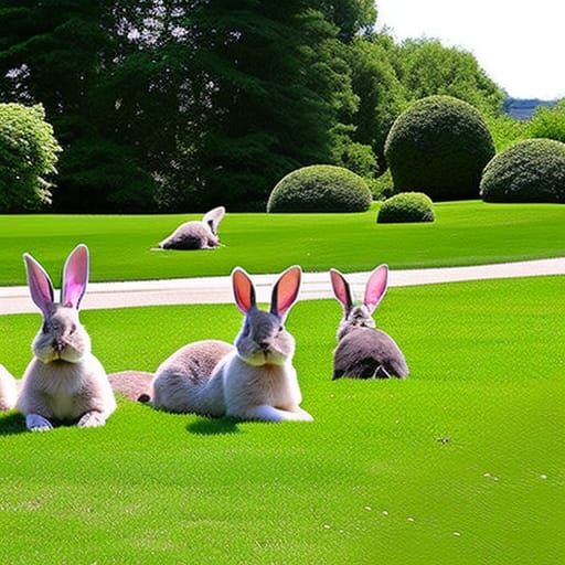 Bunnies Sunbathing in a Sunny Park