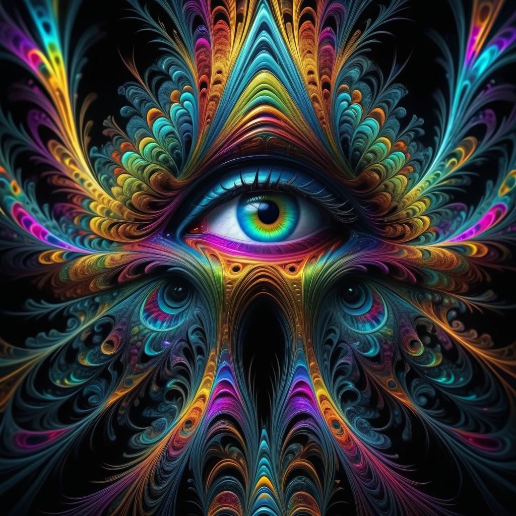 Neon Fractal Eye in Hyperrealistic Style