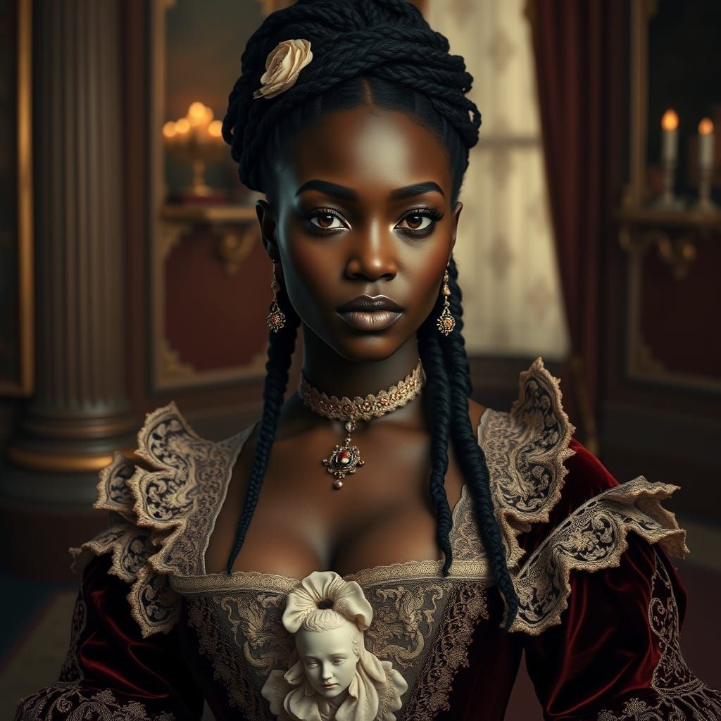 Elegant Dark Skinned Lady in 18th Century Attire, Photoreali...