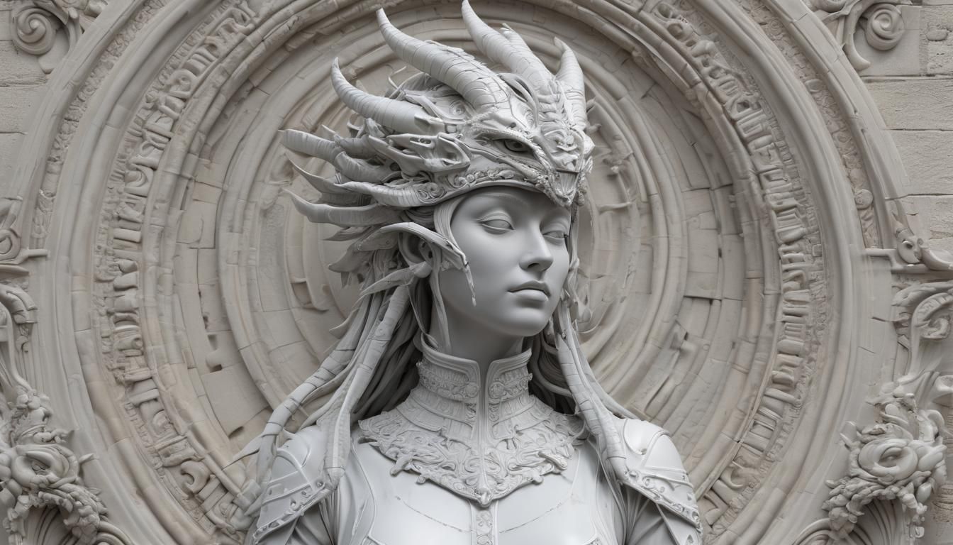 Baroque Dragon Crown Statue in Art Nouveau Style