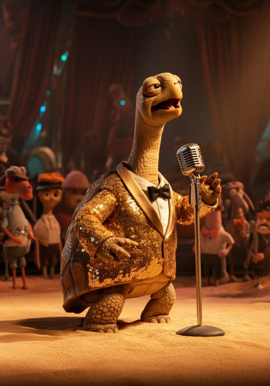 Desert Tortoise Singer in Stop-Motion Style