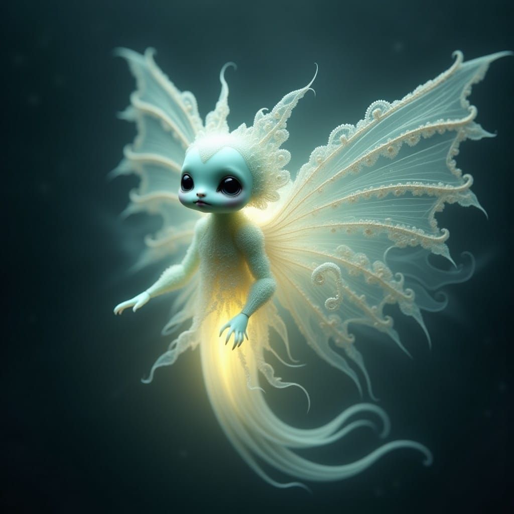 Ethereal Glowing Creature in Gothic Lace Veil