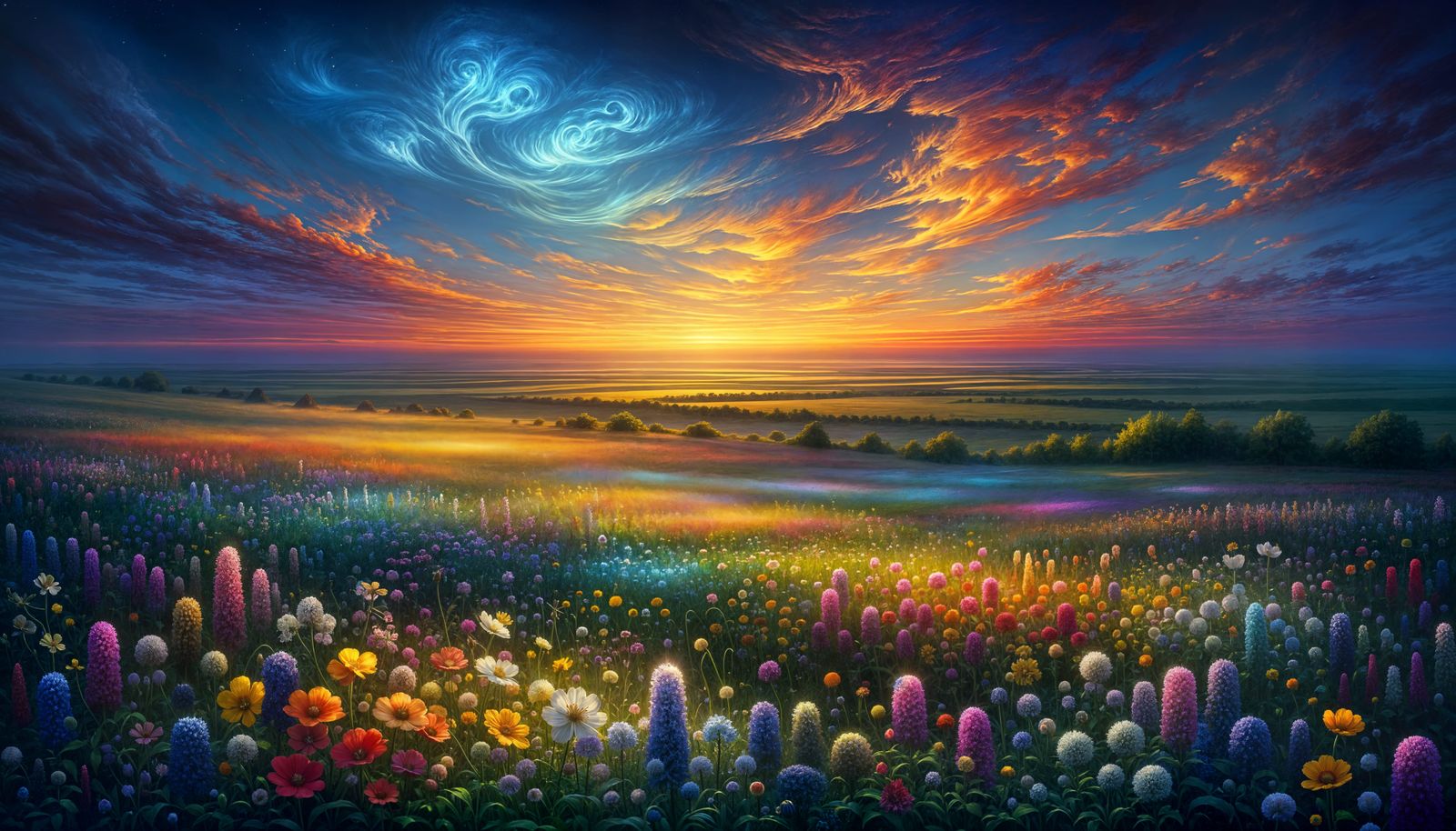 Vibrant Spring Landscape in Whimsical Oil Painting Style