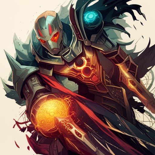 Ultron with Luminous Colors and Golden Outlines