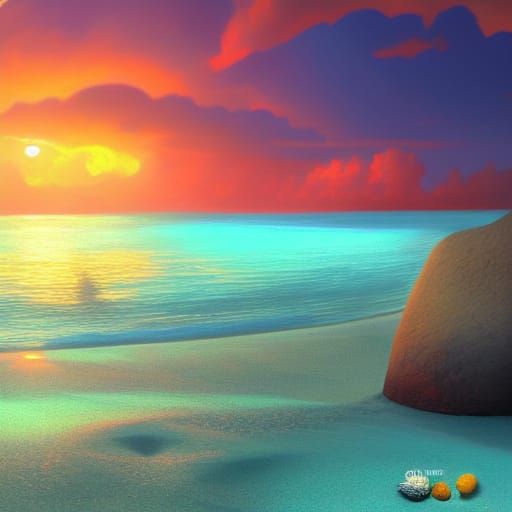 Bahamas Beach Sunrise in Detailed Digital Painting