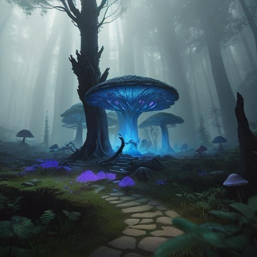 Mystical Warrior in Fantastical Forest, Art Nouveau