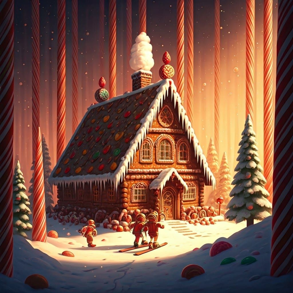 Whimsical Gingerbread Ski Lodge in a Candy Wonderland