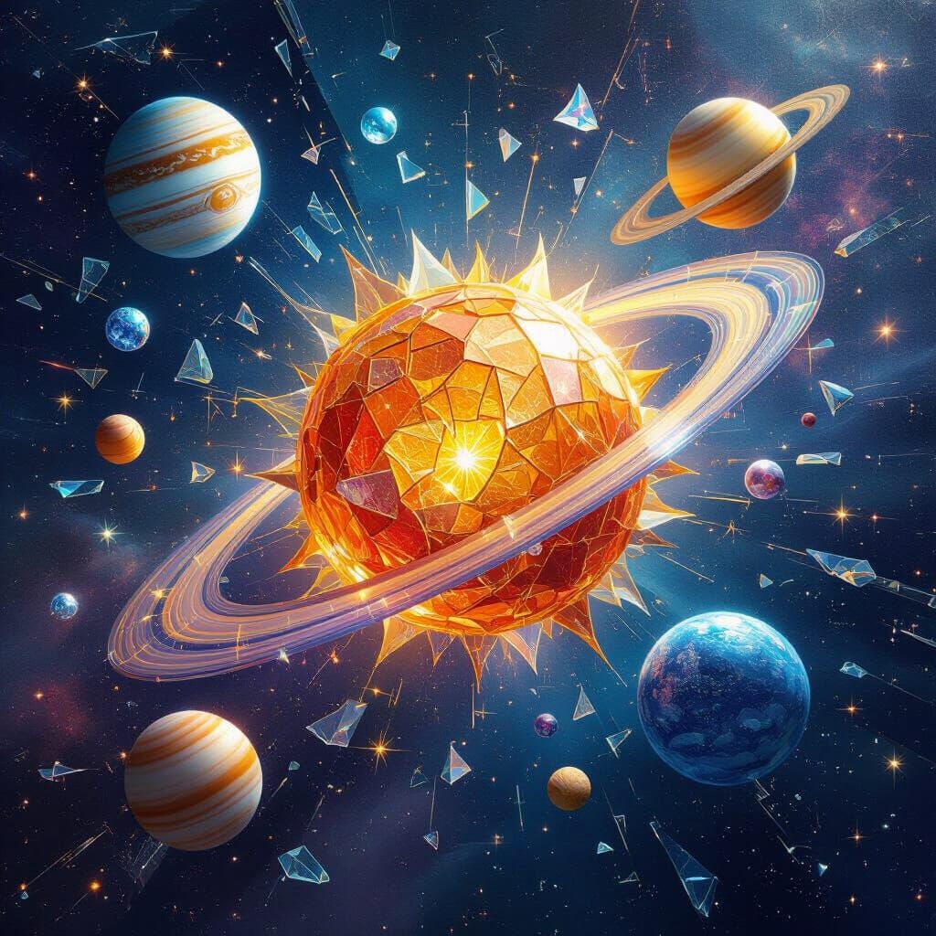 Surreal Solar System Wallpaper of Iridescent Glass