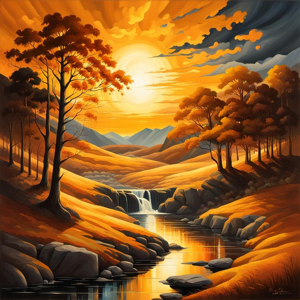 Night and Day Landscape in Contrasting Light