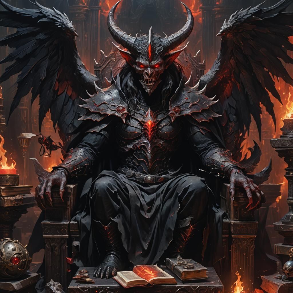 Belial on Throne: Dark Fantasy Oil Painting