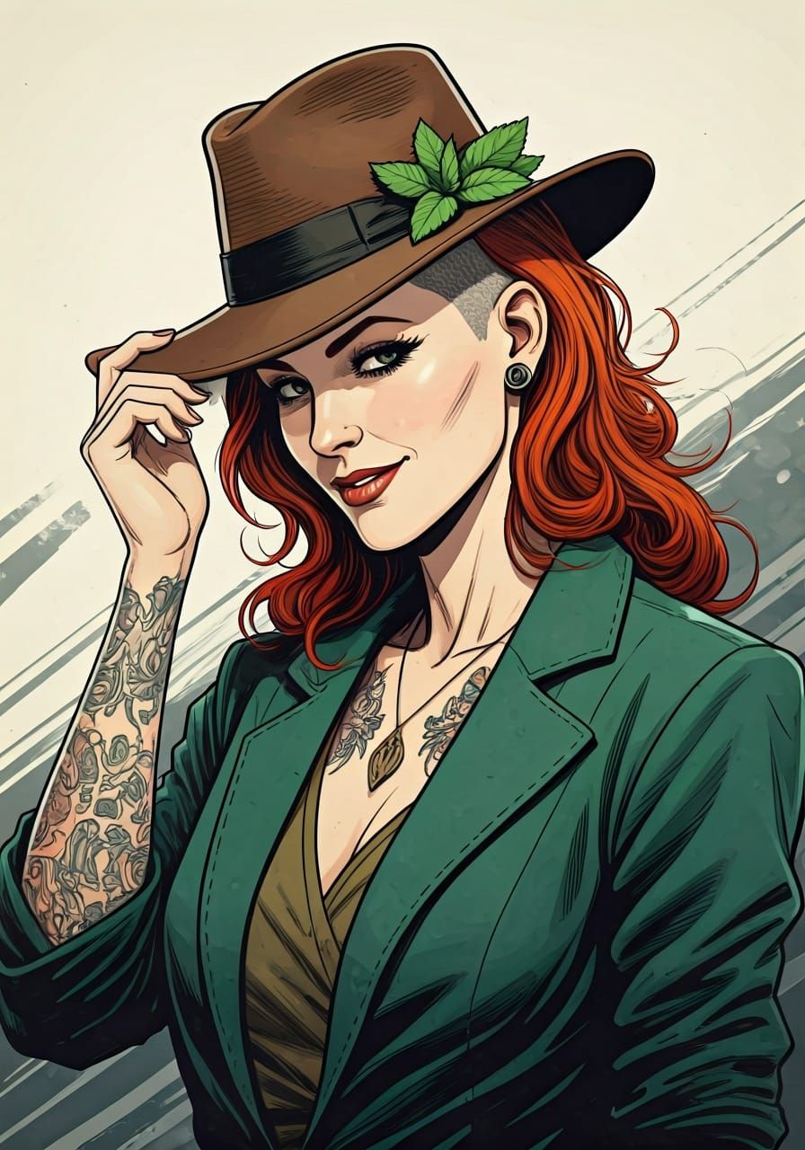 Sassy Redhead in Graphic Novel Style Portrait