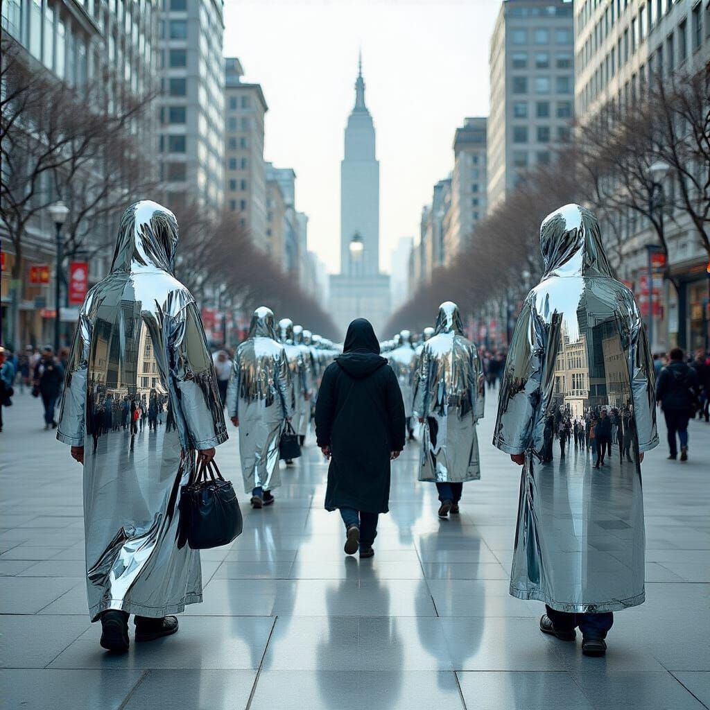 Reflective Religious Headgear in Public Square Installation