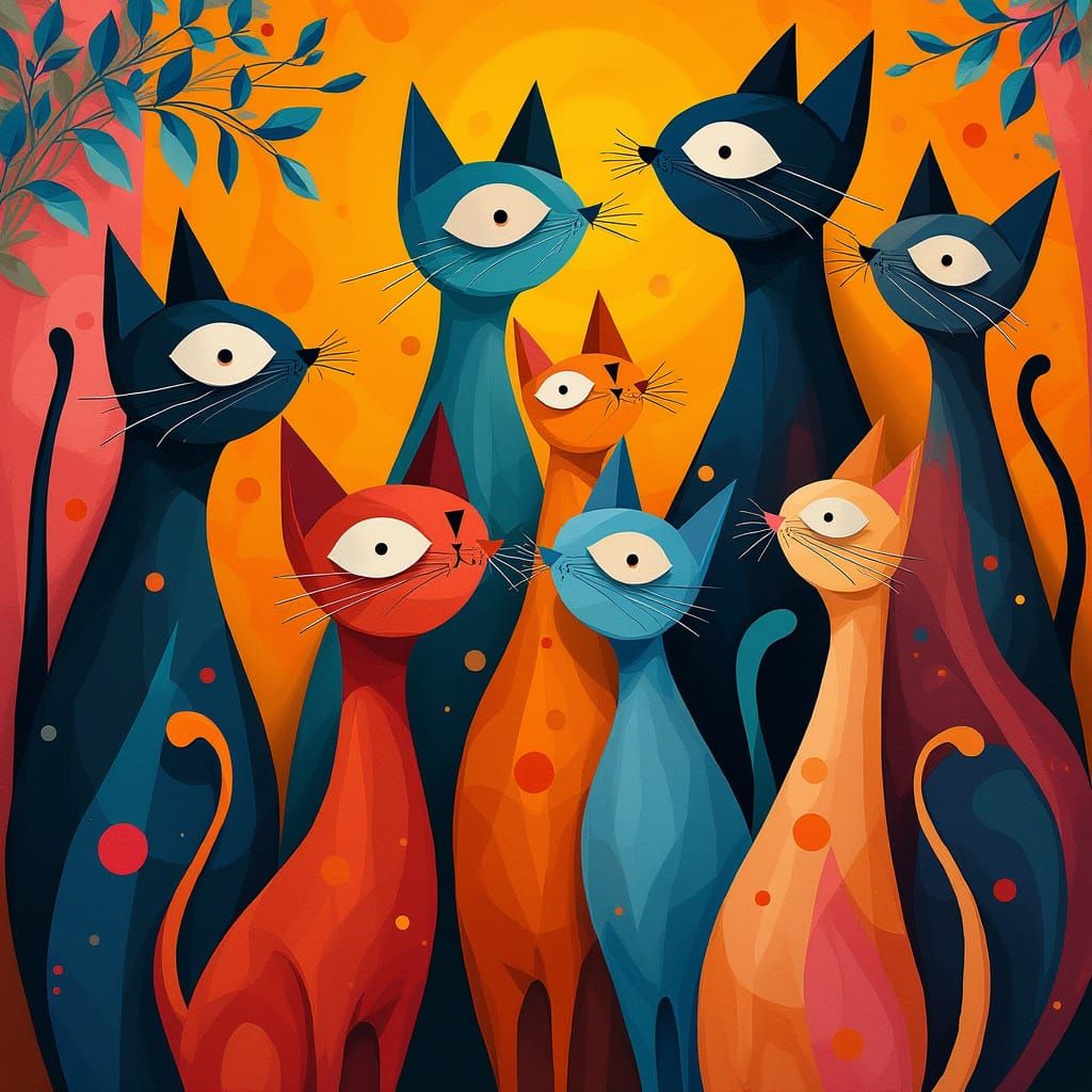 Vibrant Cats in a Cubist Dance
