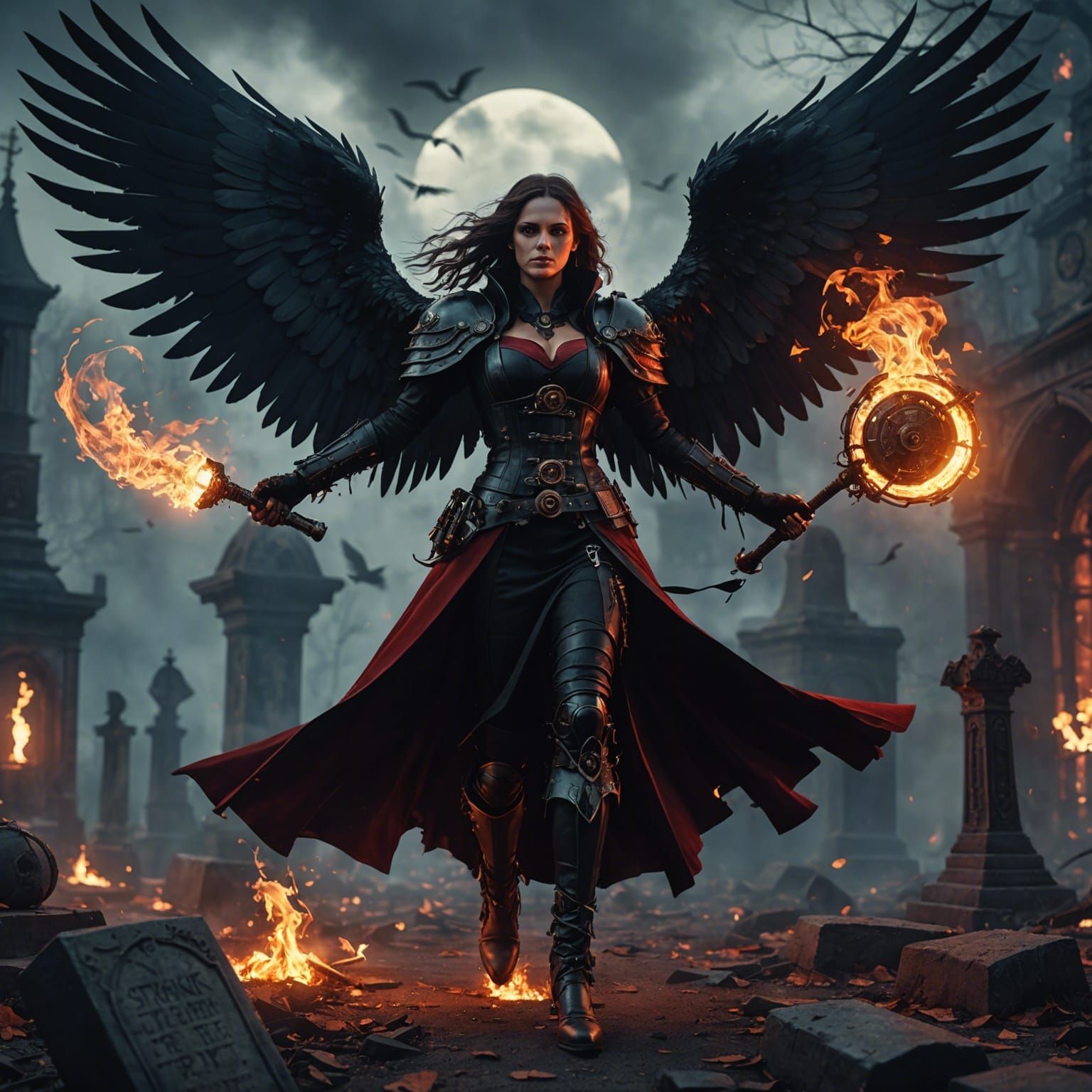 Steampunk Dark Angel with Black Wings