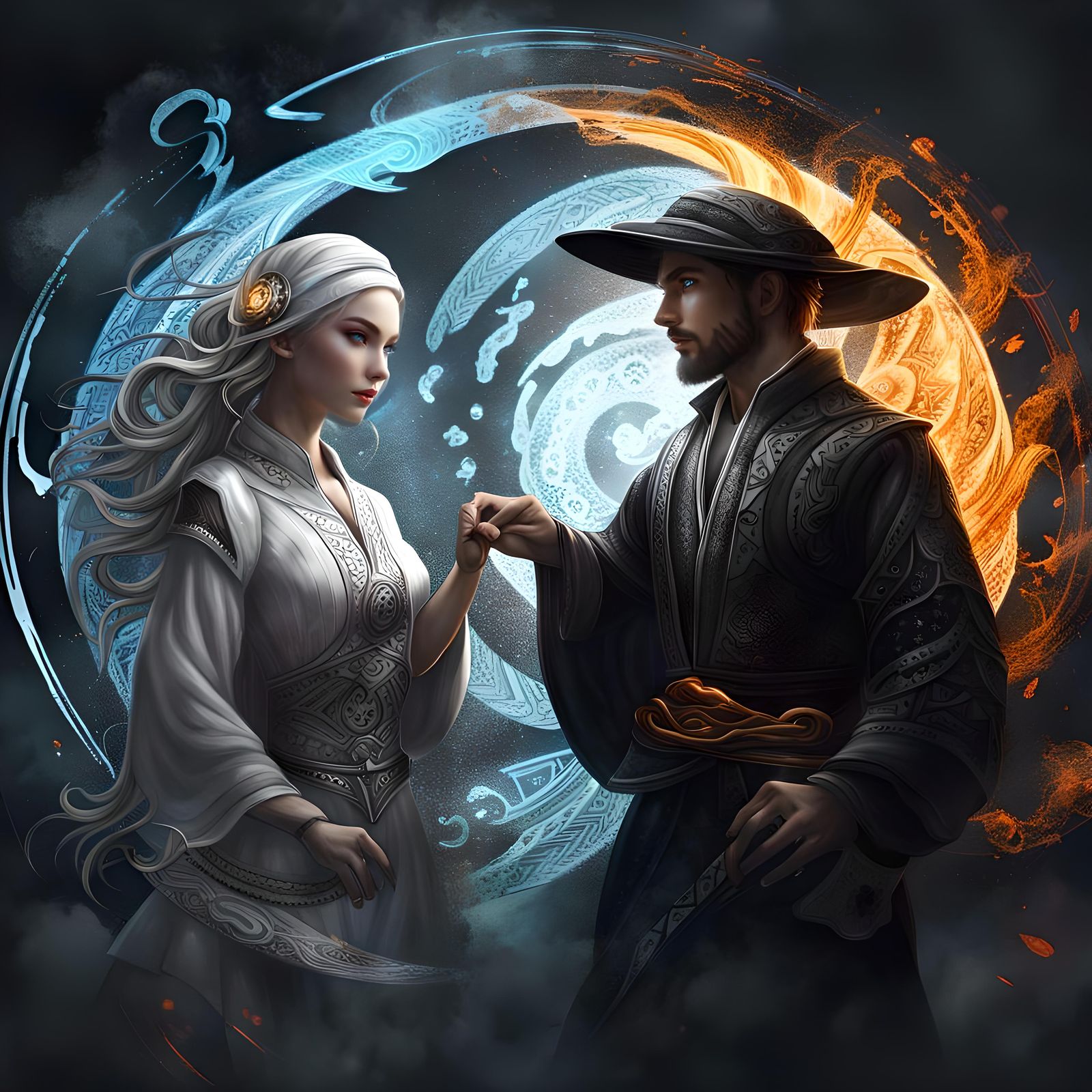 Mages Form Yin Yang Symbol in Fantasycore Style