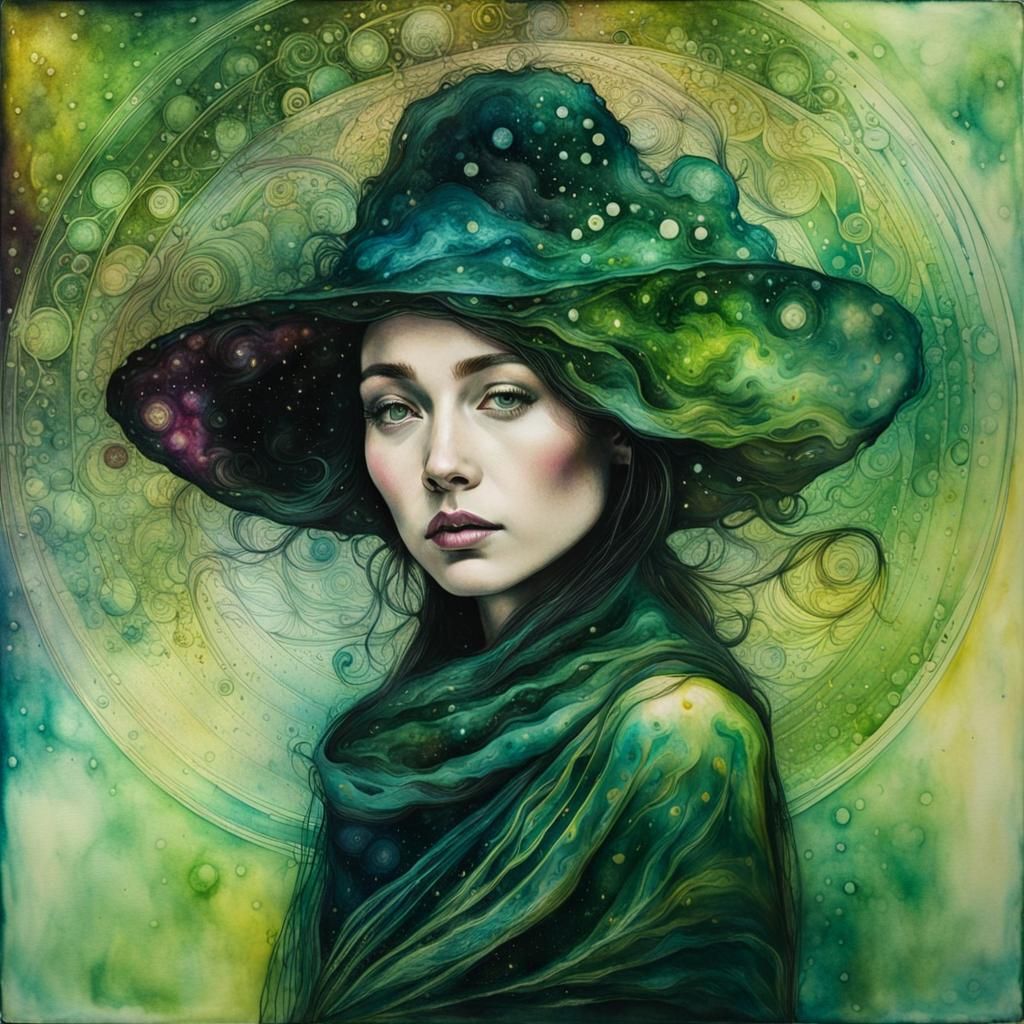 Woman in Cosmos: Liquid Ink Watercolor Art