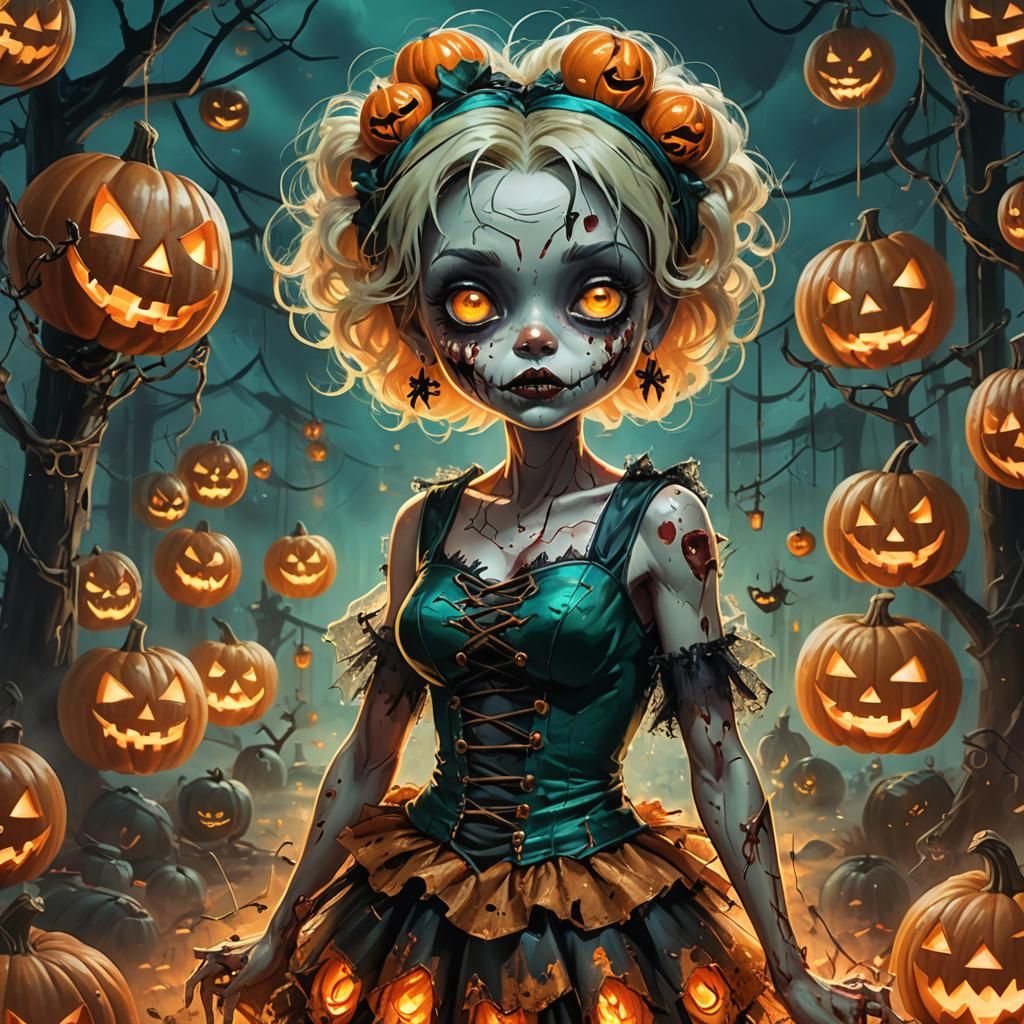 Zombie Betty Boop Halloween Portrait in Oil