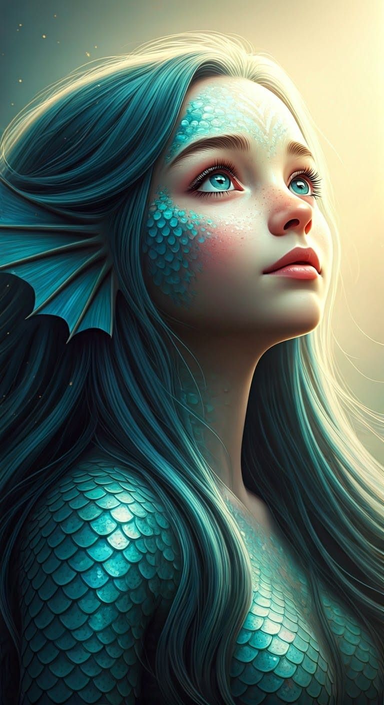 Whimsical Mermaid Goddess on Sunlit Rock