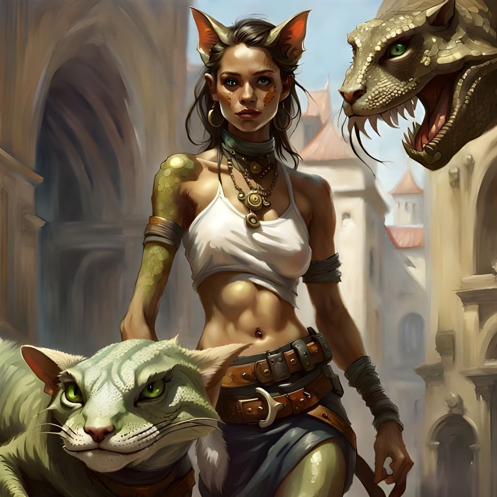 Tabaxi Woman Lizard Scale Body: Fantasy Concept Art