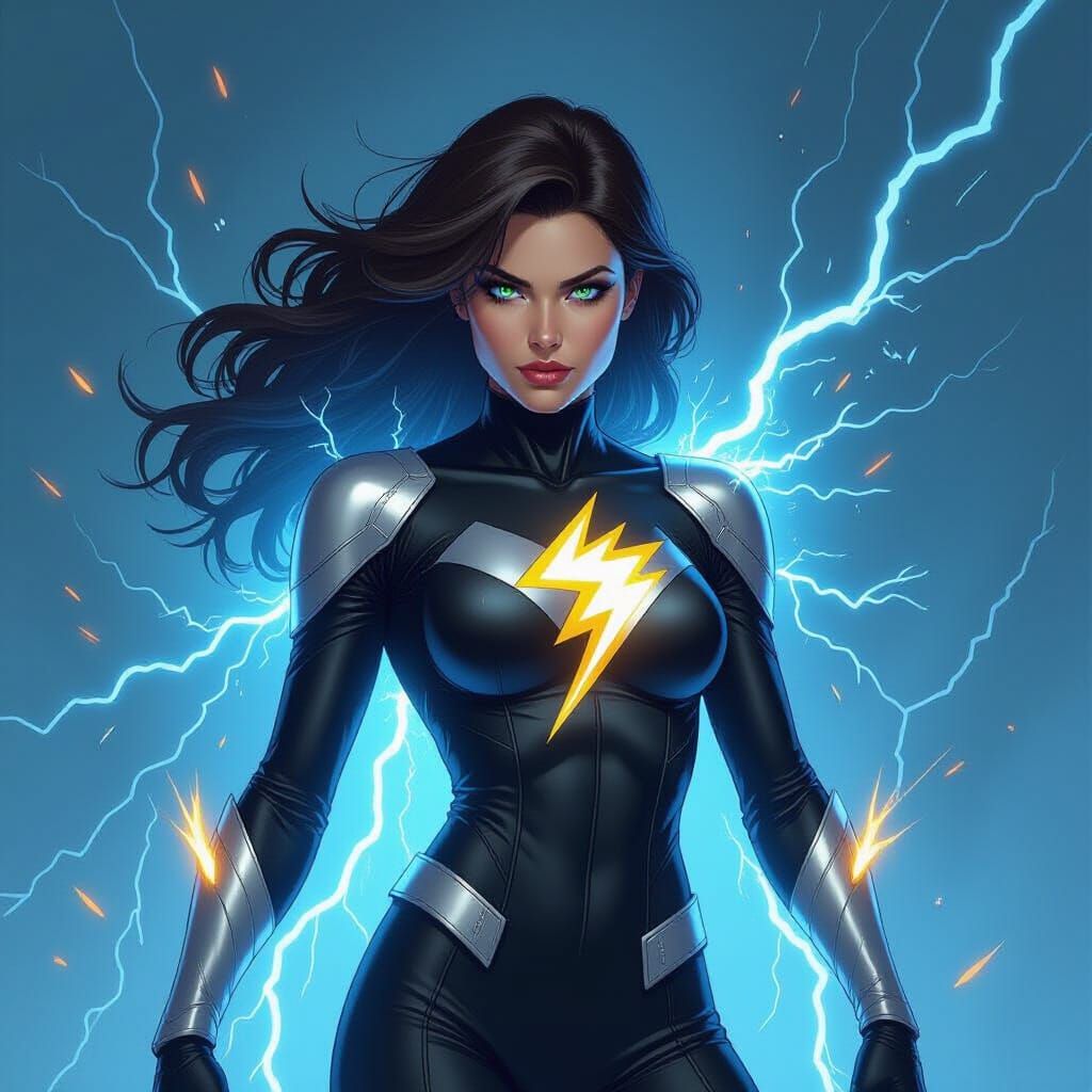 Dynamic Superheroine Crackling with Electric Energy