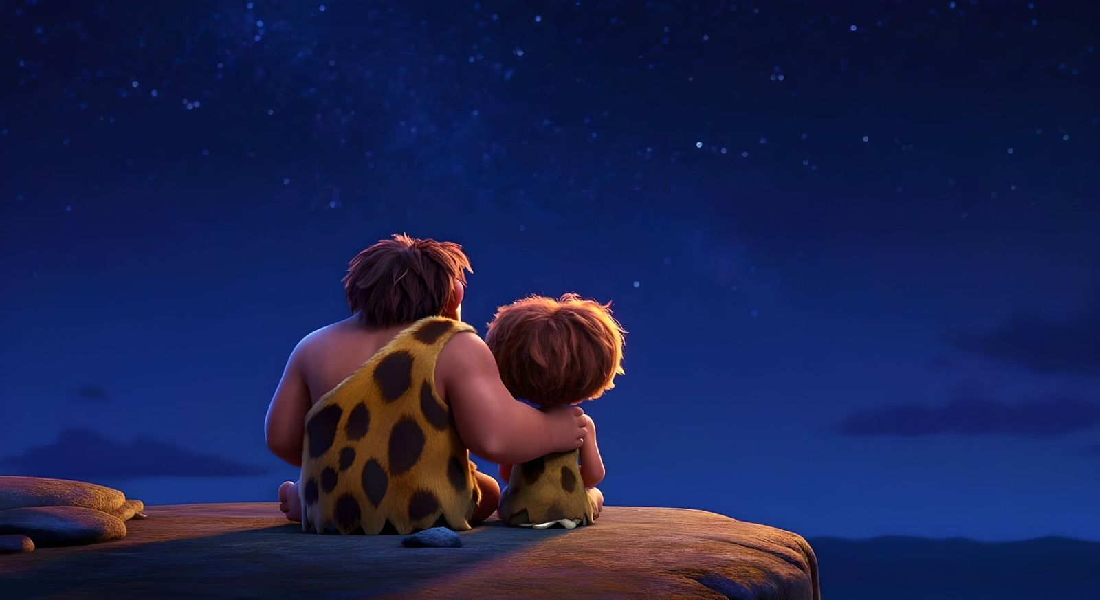Caveman Family Under the Stars: Pixar Style