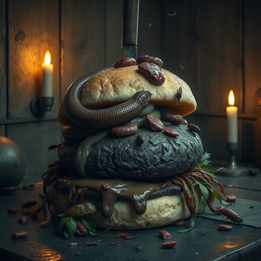 Gross Decaying Swamp Burger Still Life