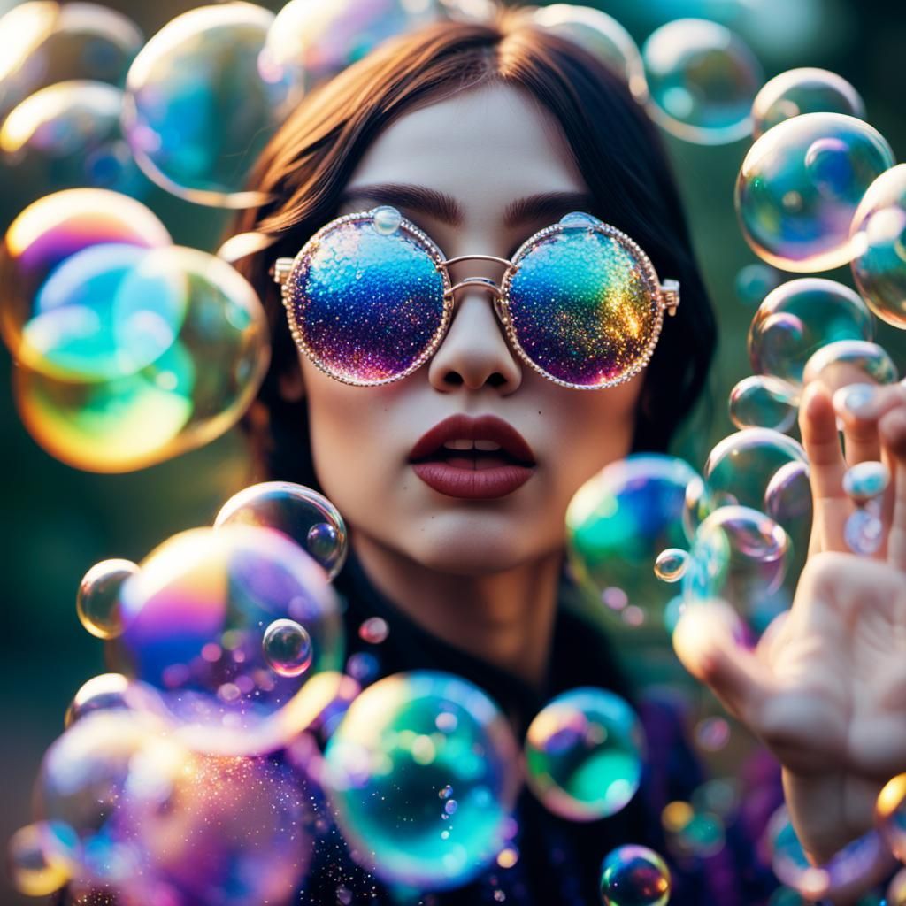 Iridescent Fairy with Bubble Glasses, Digital Art