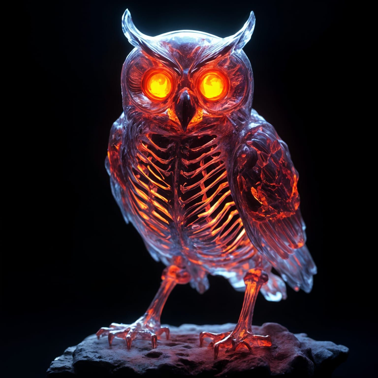 Transparent Lava Owl Skeleton in Graveyard
