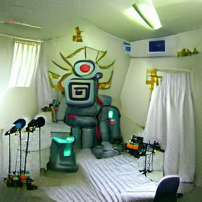 Robot God on Throne in Cyberpunk Style