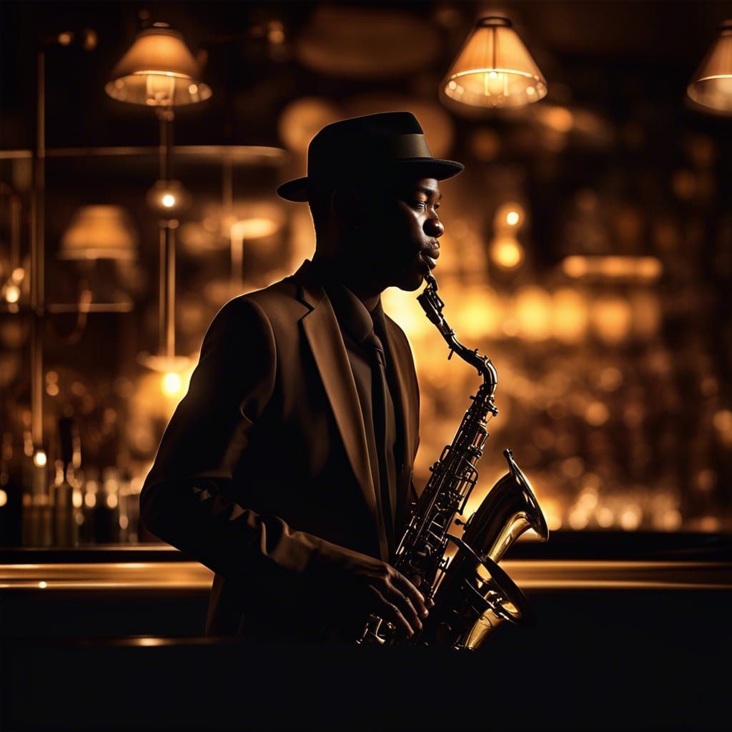 Soulful Jazz Bar: Saxophonist's Silhouette in Charcoal