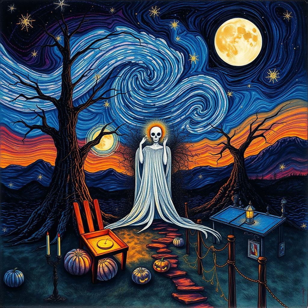 Surreal Halloween Figure in Chemtrails Futurism Style