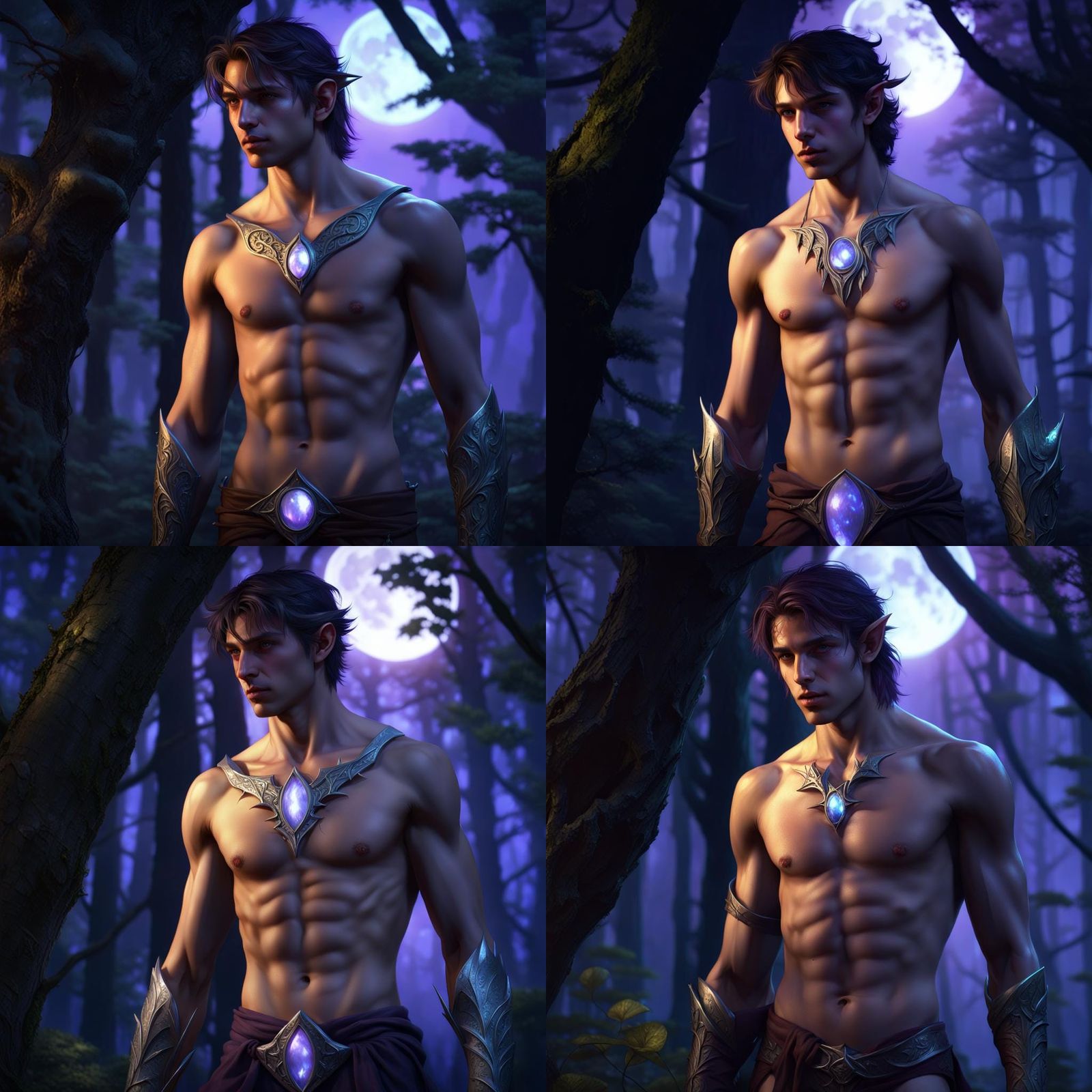 Moonlit Elf in Dark Fantasy Forest