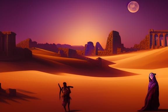 Moonlit Desert Ruins in Arabian Style