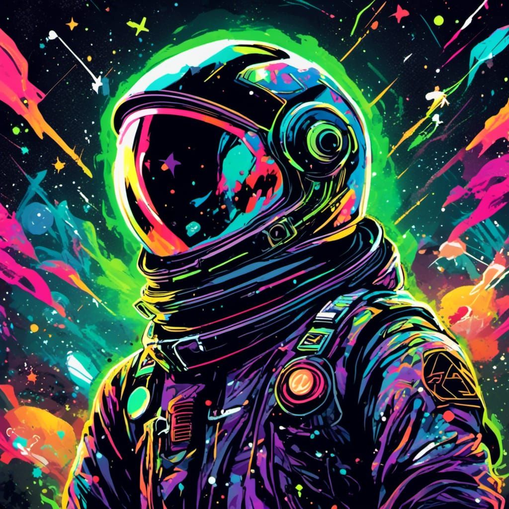 Space Explorer Discovering a New Universe in Street Art Styl...