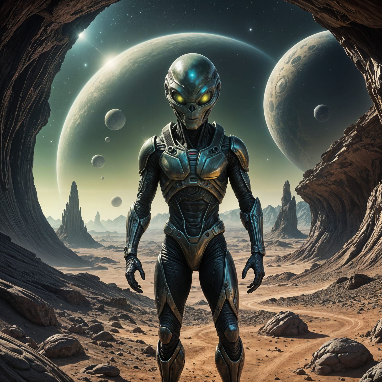 Alien Discovering a Hidden Planet's Landscape