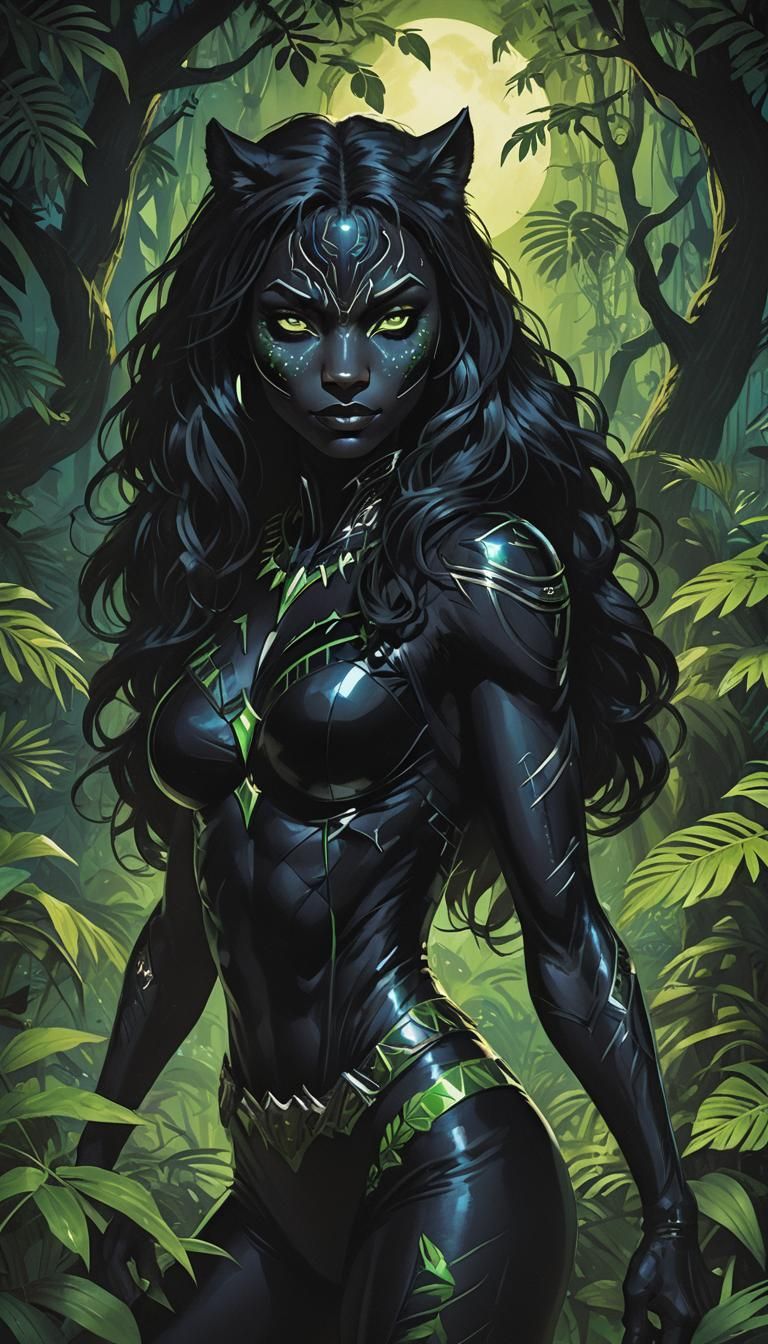 Superhero Nyx: Black Panther in Moonlit Jungle