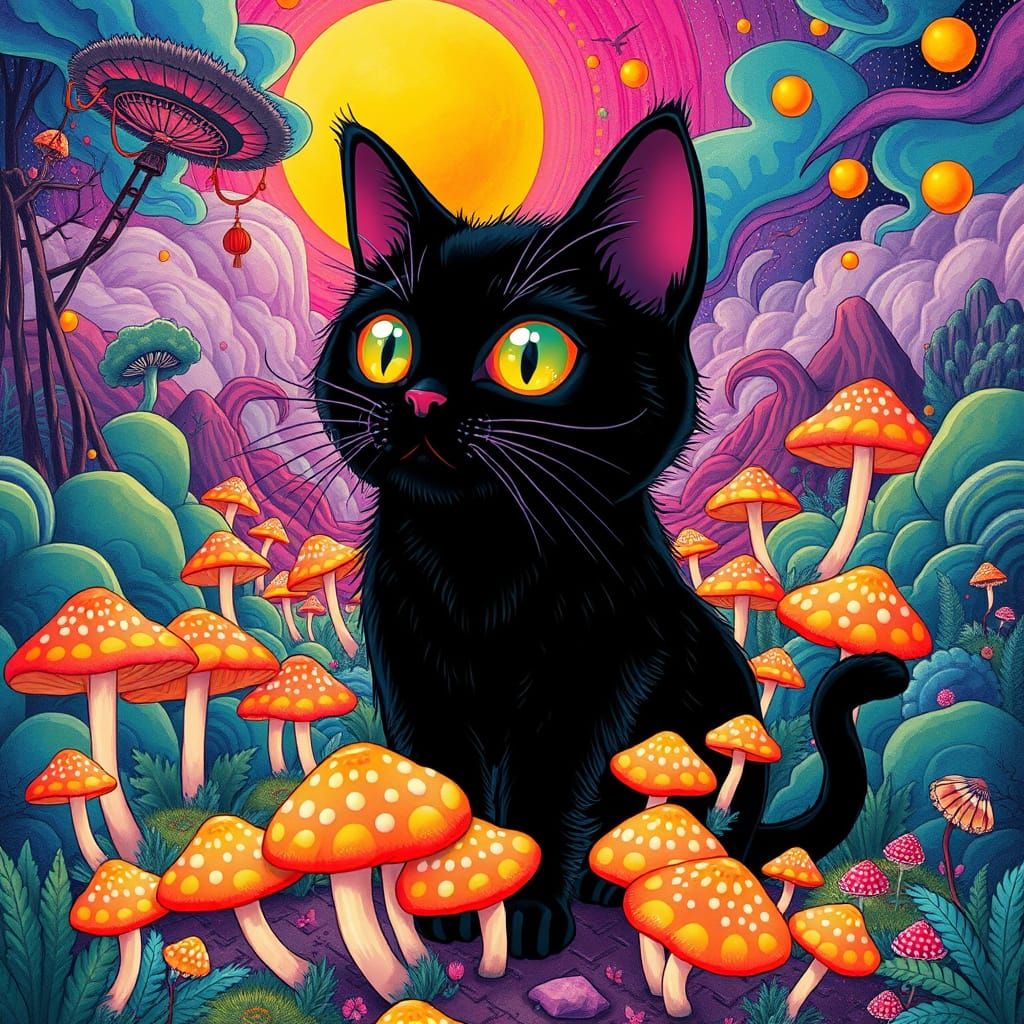 Psychedelic Munchkin Cat in East Asian Style