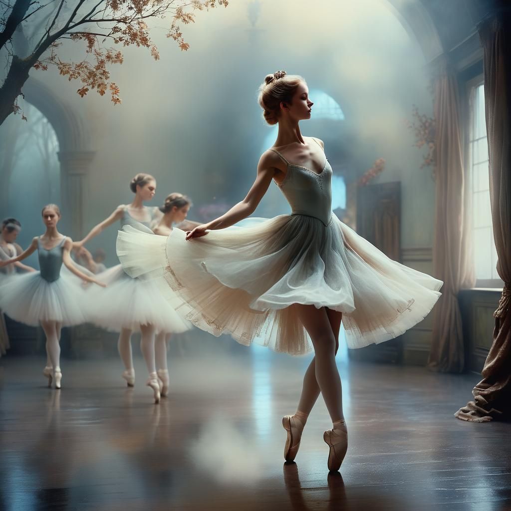 Dreamy Ballet Dancer in Fog: Digital Matte Painting