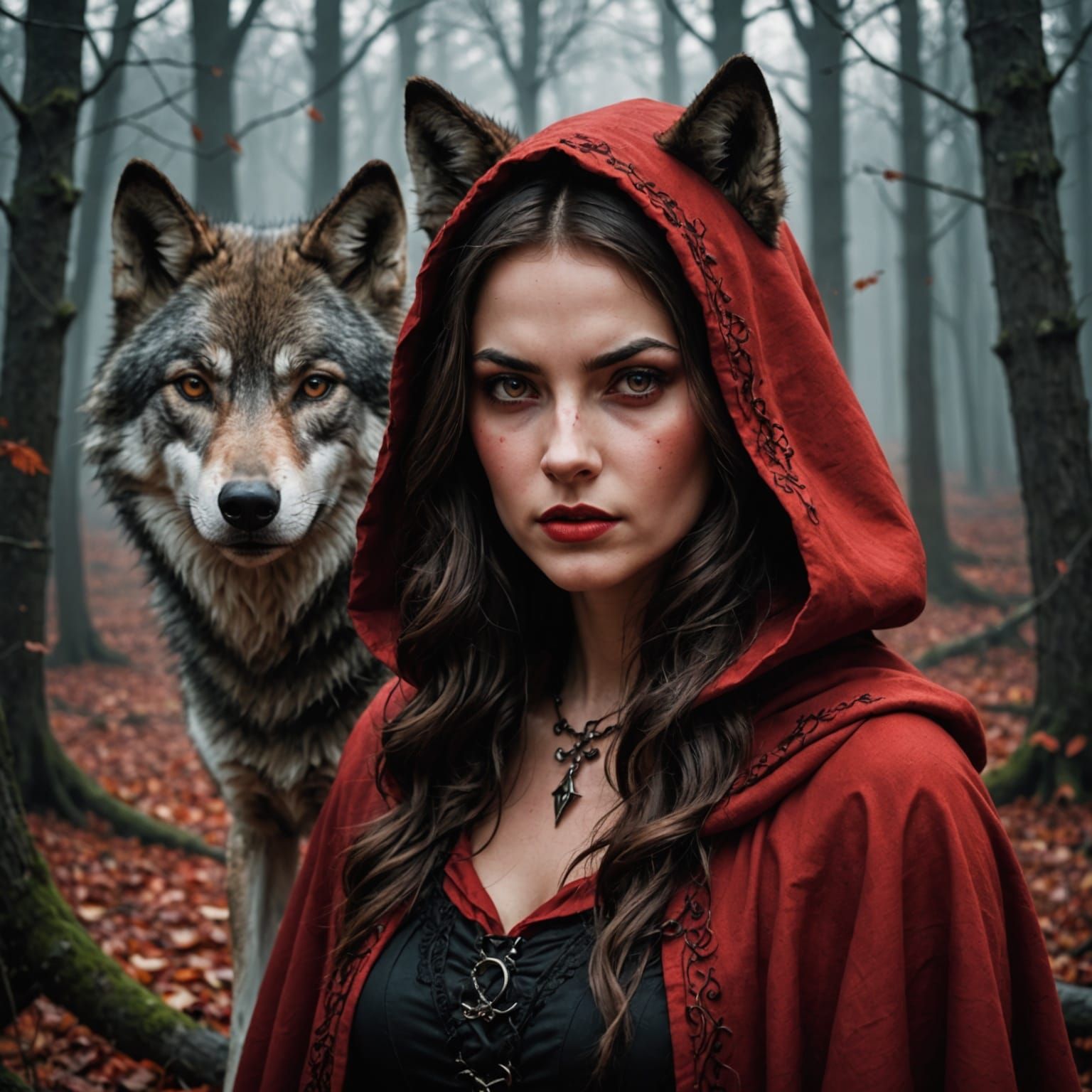 Witchy Red Riding Hood with Wolf