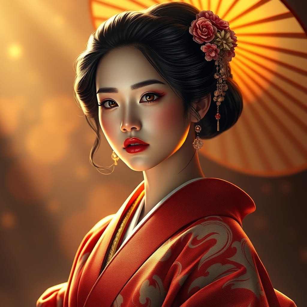 Elegant Woman in Traditional Japanese Kimono