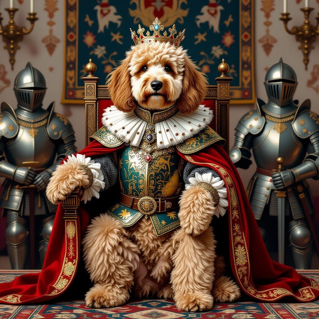 Regal Golden Doodle Prince in Medieval Attire
