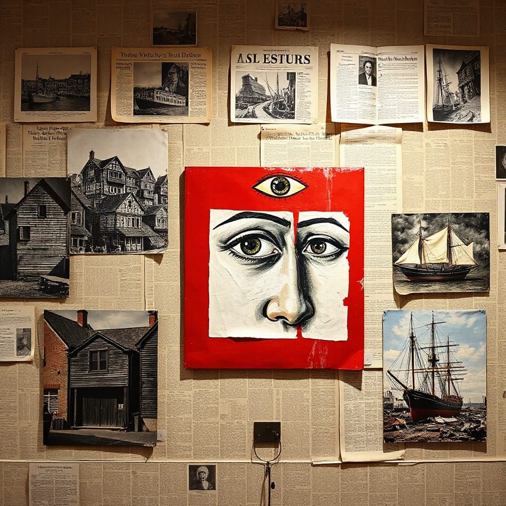 Vintage Newspaper Clippings and Surreal Art Exhibition