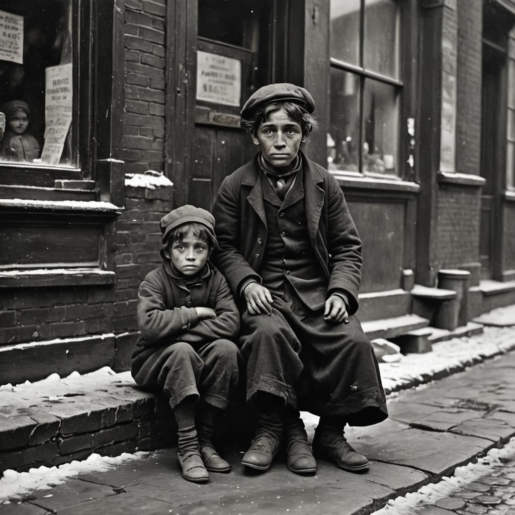 Victorian Street Urchins in Winter, Early Photography Style