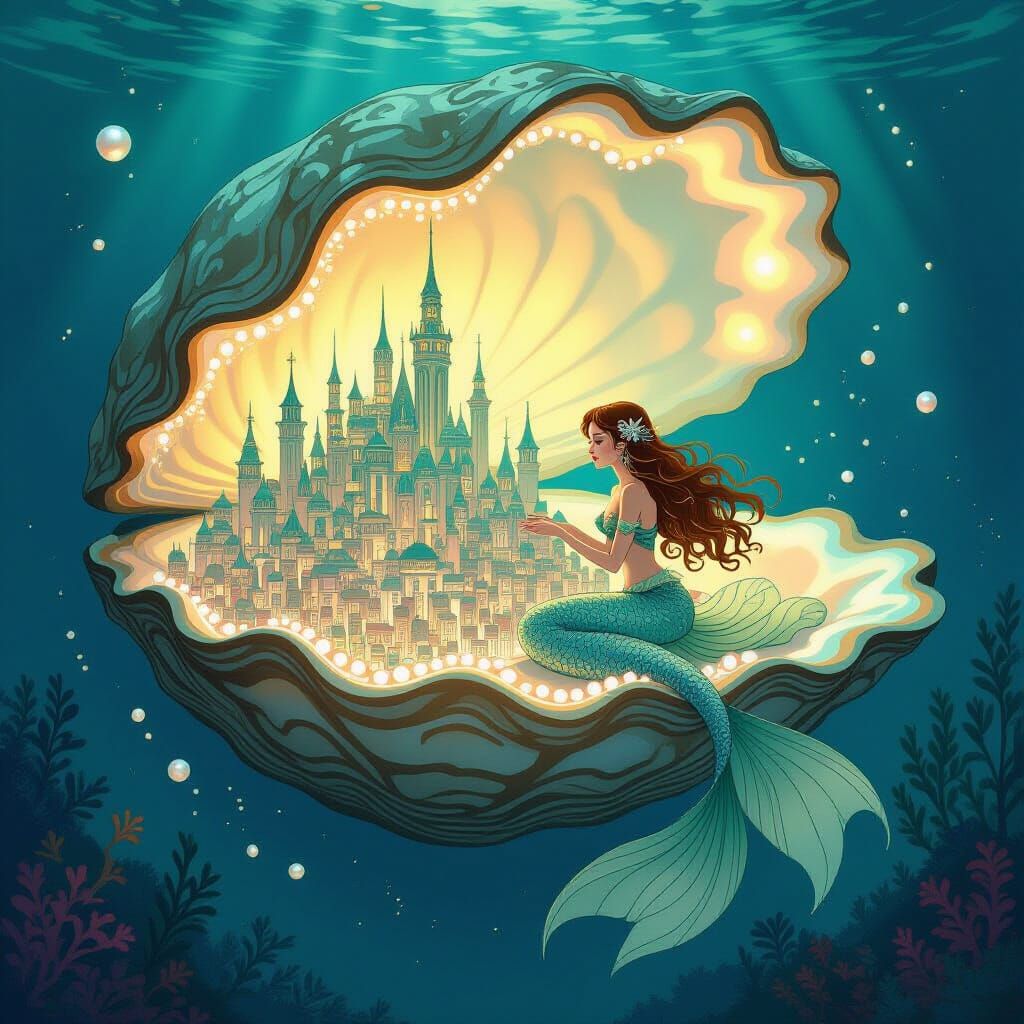 Mermaid Metropolis in Giant Oyster Shell