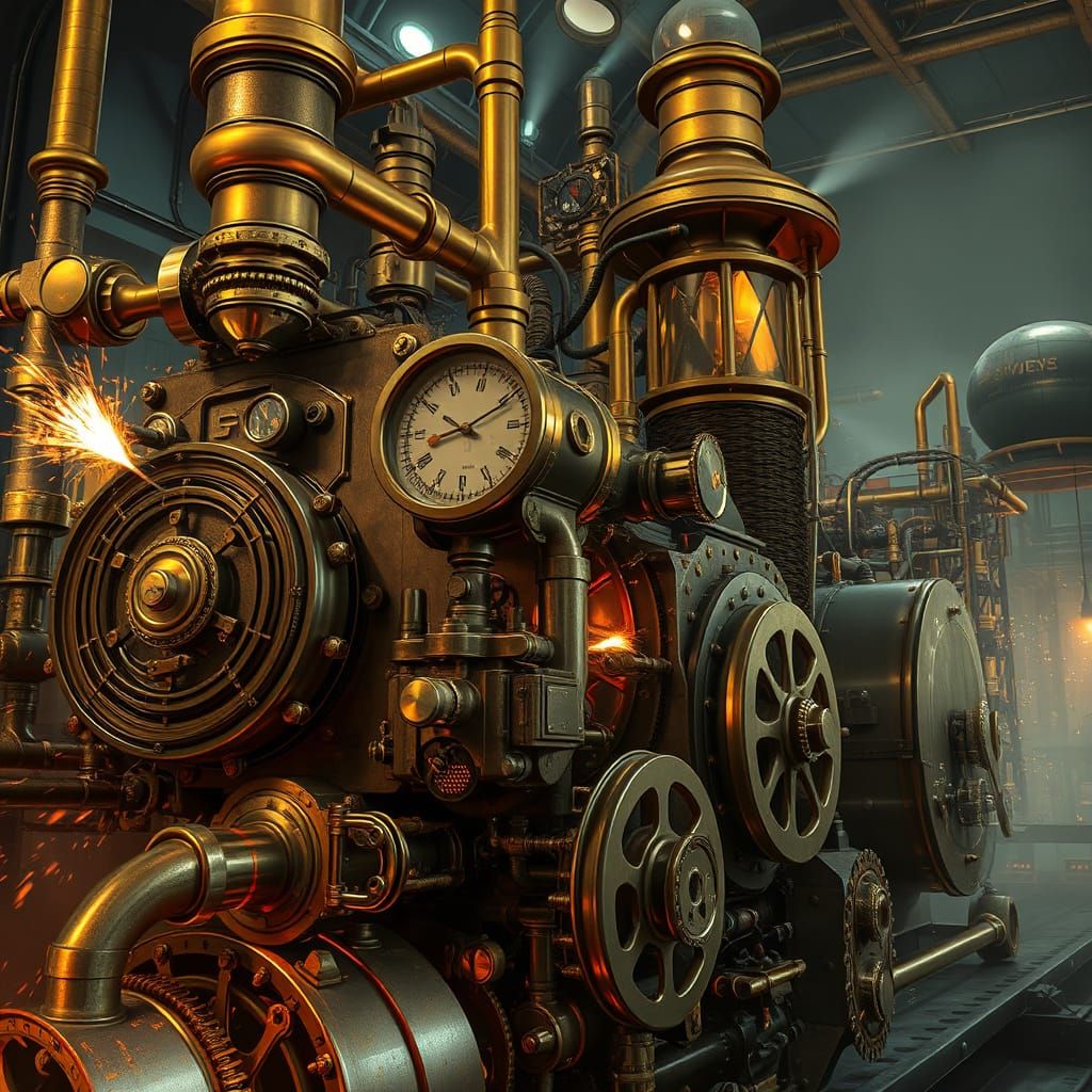 Steampunk Engine in Hyperrealistic Concept Art Style