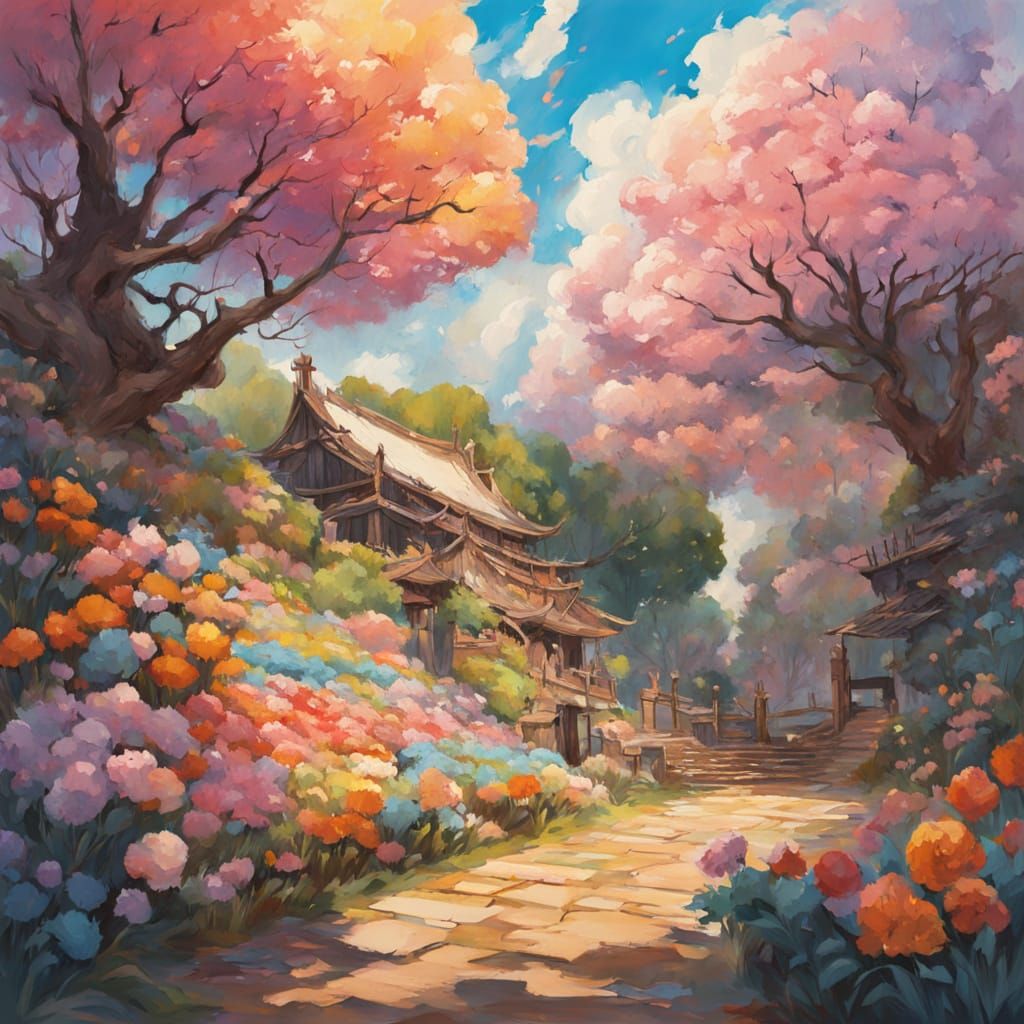 Whimsical Easter Wonderland in Vibrant Gouache Swirls