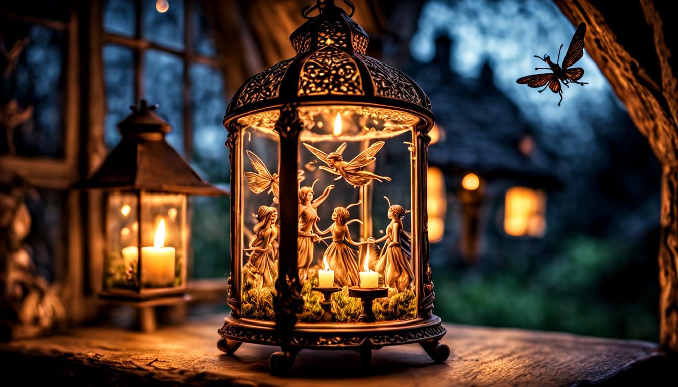 Fairies Gathered Around a Glowing Lantern