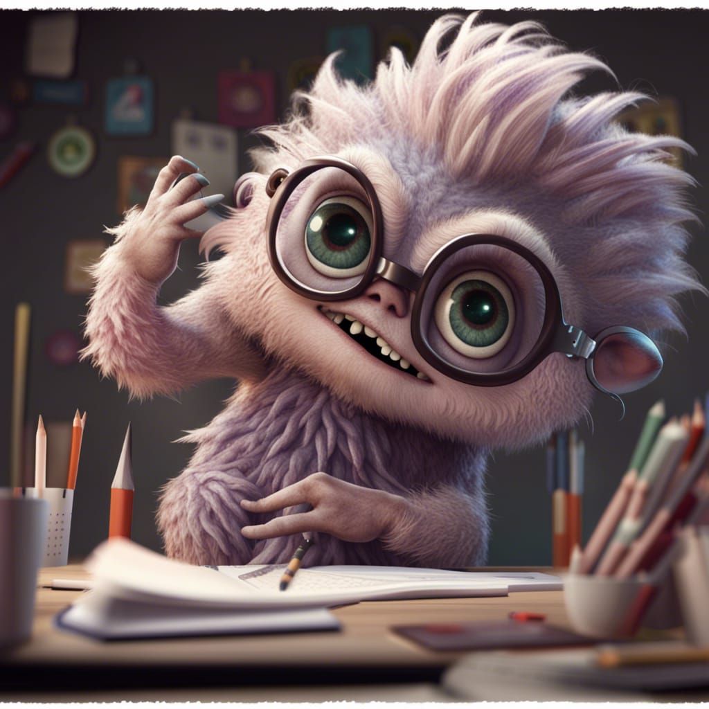 Supercute Monster's First Day of School in Artstation Style