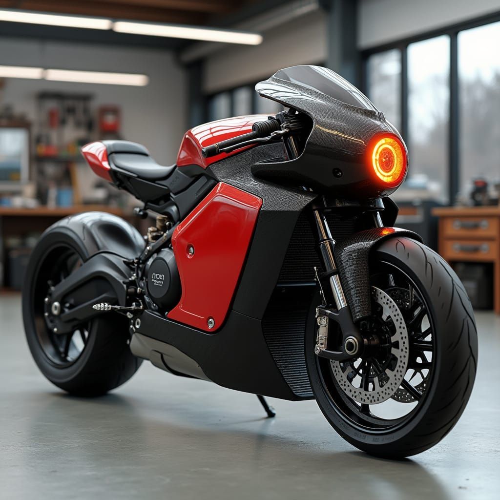 Futuristic Electric Motorcycle Concept in Cyberpunk Style